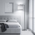 Floor Lamp for Living Room with 3 Color Temperatures LED Bulb, Standing Lamp Tall Industrial Floor Lamp Reading for Bedroom, Office (9W LED Bulb, Beige Lampshade Included) -Grey
