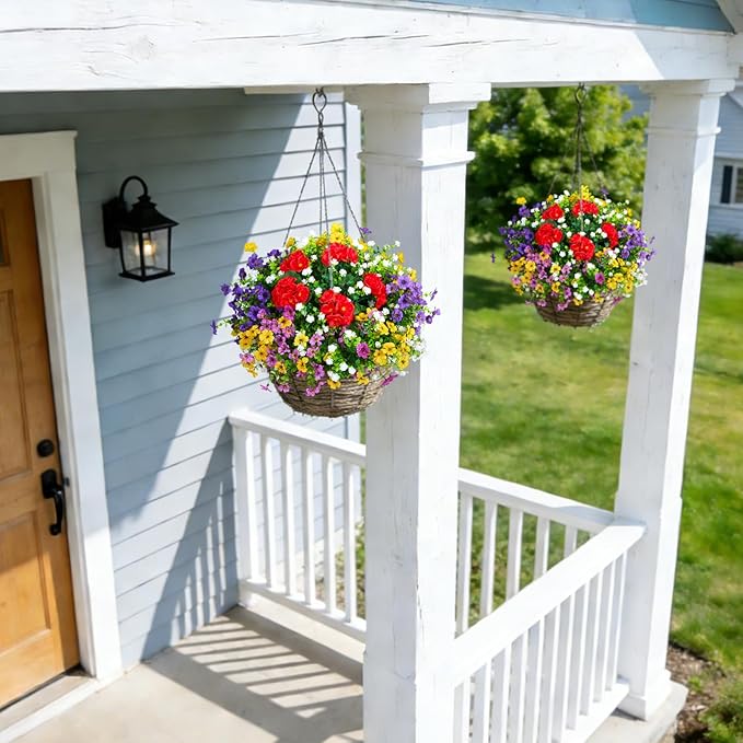 Fake Artificial Silk Flowers for Outdoors with Realistic UV Resistant, Faux Plants for Outside Indoor, Home Patio Garden Back Yard Front Poch Decor Spring Summer(12 Bunches)