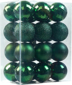 Emopeak 24Pcs Christmas Balls Ornaments for Xmas Christmas Tree - 4 Style Shatterproof Christmas Tree Decorations Hanging Ball for Holiday Wedding Party Decoration (Dark Green, 1.6"/4.2CM)