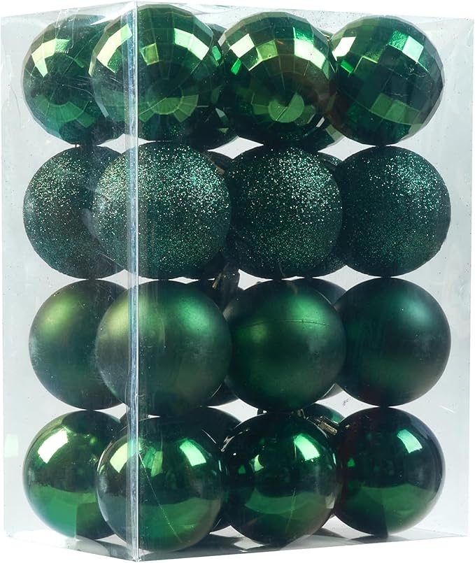 Emopeak 24Pcs Christmas Balls Ornaments for Xmas Christmas Tree - 4 Style Shatterproof Christmas Tree Decorations Hanging Ball for Holiday Wedding Party Decoration (Dark Green, 2.4"/6.2CM)