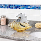 Hand Blown Glass Conch Statues, Gray and Amber Glass Art Figurines, Conch Shells for Coastal Home Decor, Living Room TV Stand and Bookcase Decor, Bathroom Shelf Tops and Cabinet Decor.