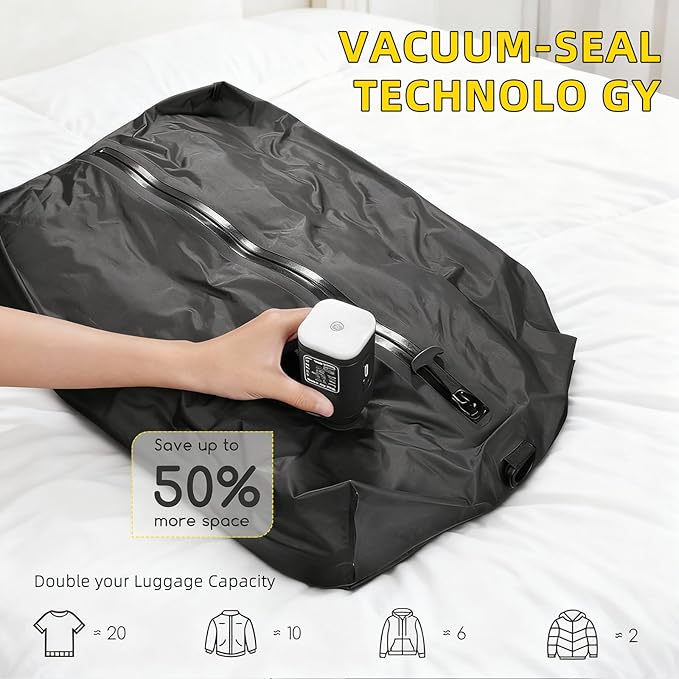 3 Pack Cordless Travel Compression Vacuum Bag Set with Wireless Pump,Reusable Waterproof Durable Tear-Resistant Luggage Compression Bags (18L×2 + 34L Set), Suitable for Luggage and Suitcase