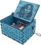 Youtang Jack Sparrow Music Box Hand Crank Musical Box Carved Wooden,Play Davy Jone's Theme,Blue