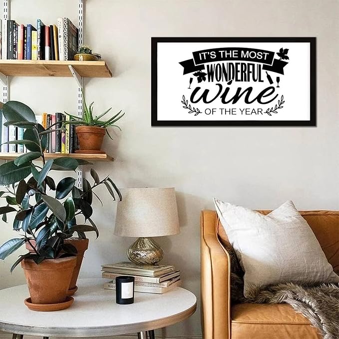 Life Positive Quote Vintage Style Wooden Signs with Bible Quotes Its the Most Wonderful Wine of the Year Black Frame Wooden Plaque Housewarming Gift for Desk Farmhouse Porch Cottage Wall Decor 12x22in