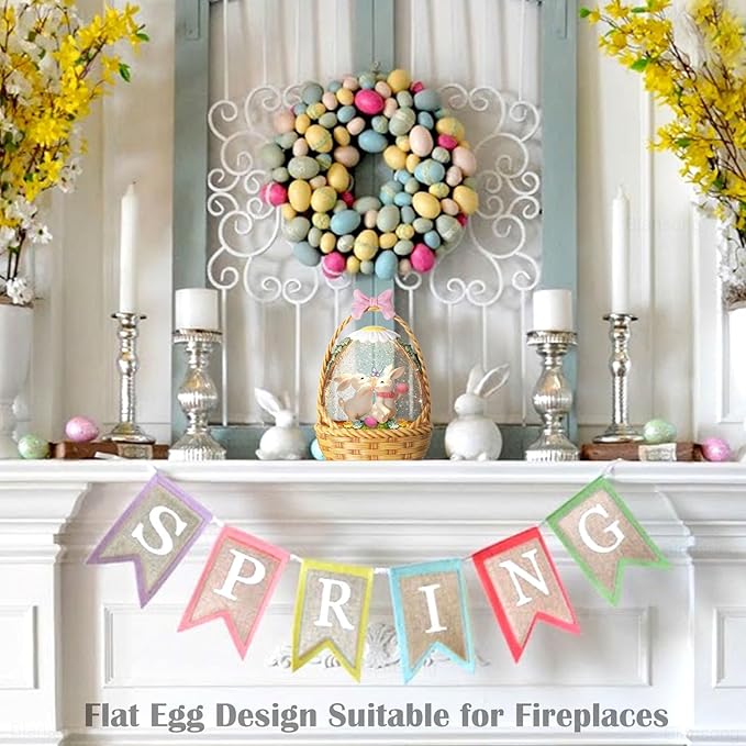 Easter Snow Globe Bunny Snow Globe Basket with Timer, USB and Battery Powered, Easter Decorations for Home Eggs Basket