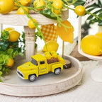 Lemon Decor - 4.9″Farmhouse Vintage Metal Truck with Mini Fake Lemons for Home Kitchen Table, Shelf, Party Decorations and Lemonade Stand Decor Summer Tiered Tray Decoration