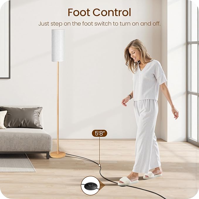 2 Pack Wooden Textured Pole Lamps, Dimmable Floor Lamp for Living Room with Remote and Foot Switch, 64.4” Standing Tall Lamp, Corner Light for Bedroom, Bulb Included, 3000K-6500K, XE06LDP205W1