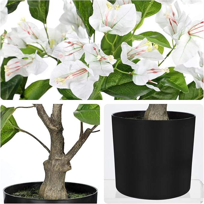 26.3” Large Fake Plants Artificial Flowers White Bougainvillea Artificial Plants Trees Indoor Pots, Faux Plants Perfect for Home Decor, Living Room Table Decor, Bedroom Shelf Decor, Dining Room Decor