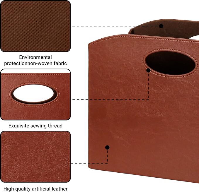 EZDeco PU Leather Magazine Holder, Magazine Rack Floor, Magazine Storage Basket & Vinyl Record Holder, File Folder Organizer for 12 inch LP Albums, Magazines, Books, Newspapers (brown)