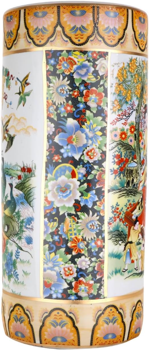 ORIENTAL Furniture Warehouse 18" Satsuma Style Painted Porcelain Umbrella Stand