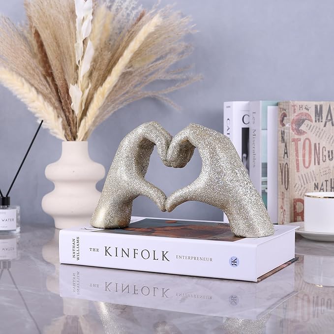 Heart Hand Sculpture, Champagne Gold Home Decor Aesthetics for Shelves on Coffee Table Dining Table Centerpiece, Birthday Gifts and Memorial Gifts for Women, Girlfriend Girls Mom.