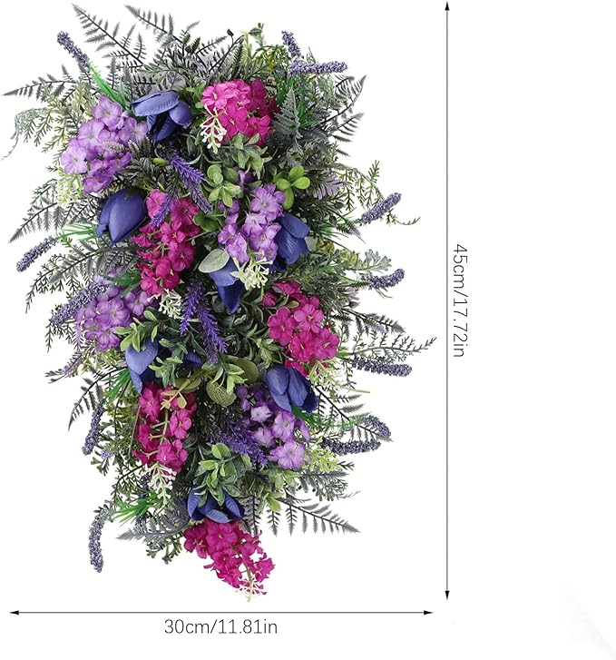 17.7inch Purple Tulip Swag for Front Door, Artificial Tulip Teardrop Swag, Artificial Floral Swag, Spring Summer Wreaths for Front Door Indoor Outdoor Window Decor(#1)