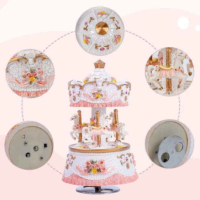 Carousel Music Box for Kids Girls with Colorful Led Lights Luxury Musical Carousel Horse Figurines for Birthday Valentines