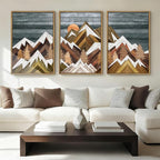 BINCUE Rustic Mountain Canvas Wall Pictures Framed Mountain Wall Art Nature Landscape Artwork Boho Mountain Wall Decor Farmhouse Paintings Rustic Landscape Art Prints for Office Living Room Bedroom 16x24 Inches Set of 3