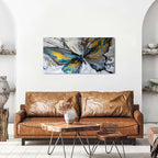 Abstract Butterfly Wall Art Teal Grey Yellow Butterfly Wall Decor Modern Marble Textured Canvas Poster Luxury Fluid Pictures Watercolor Neutral Artwork for Living Room Bedroom Home Decoration 20x40"