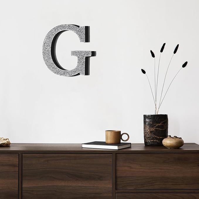 Qunclay 8'' Silver Crystal Diamond Bling Letters Crushed Diamond Decoration Wooden Glitter Letter with Screw and Hooks Rhinestone Gift for Wedding Y2k Mcbling Bedroom Wall Decor (Letter G)