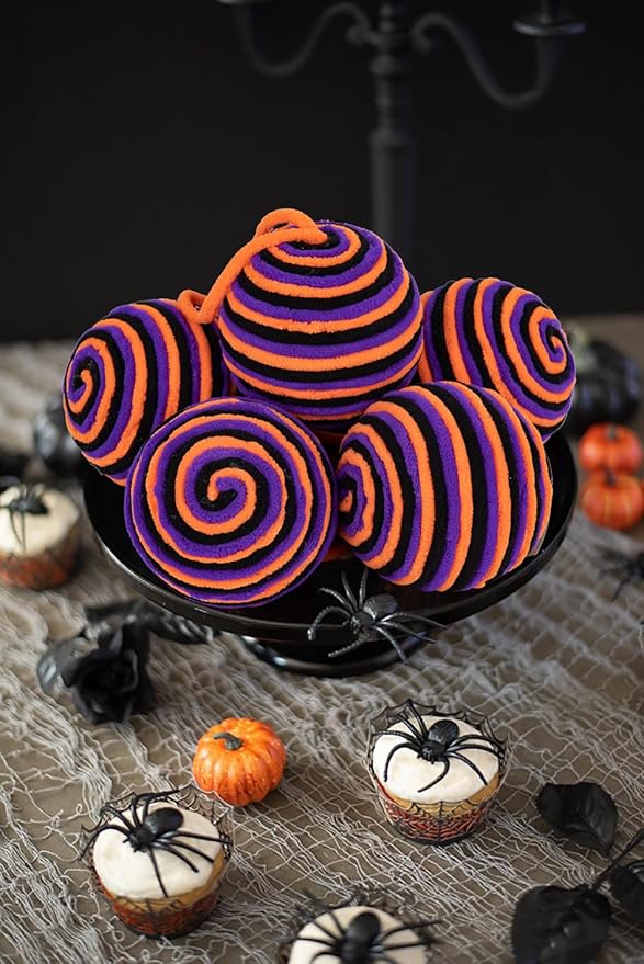 Briful 3.94'' Halloween Ornament Balls, 6PCS Large Decorative Yarn Balls Decorative Hanging Ornaments with Strings for Halloween Tree Thanksgiving Home Table Vase Bowl Decor