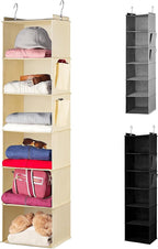 Handy Laundry Hanging Closet Organizer - 6 Shelf Storage for Clothes, Sweaters, Shoes & Accessories - Space-Saving Wardrobe Shelves with Hooks for Dorm, RV & Small Closet Organization (Beige)