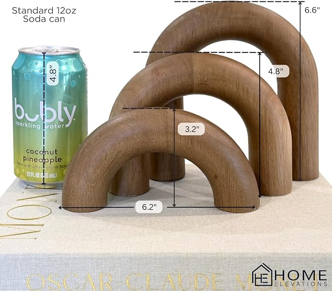 Wooden Arch Decor Set of 3 - Shelf Decor Aesthetic for Coffee Tables, Consoles, Bookcases, & Entryways - Scandinavian & Japandi Home Decor Accents - Wood Decorative Objects