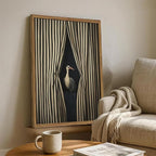 Framed Moody Crane Wall Art, Eclectic Vintage Bird Pictures Wall Decor Paintings, Surreal Humorous Animal with Black and White Striped Canvas Prints for Living Room Bedroom Bathroom Dorm 16x24 inch