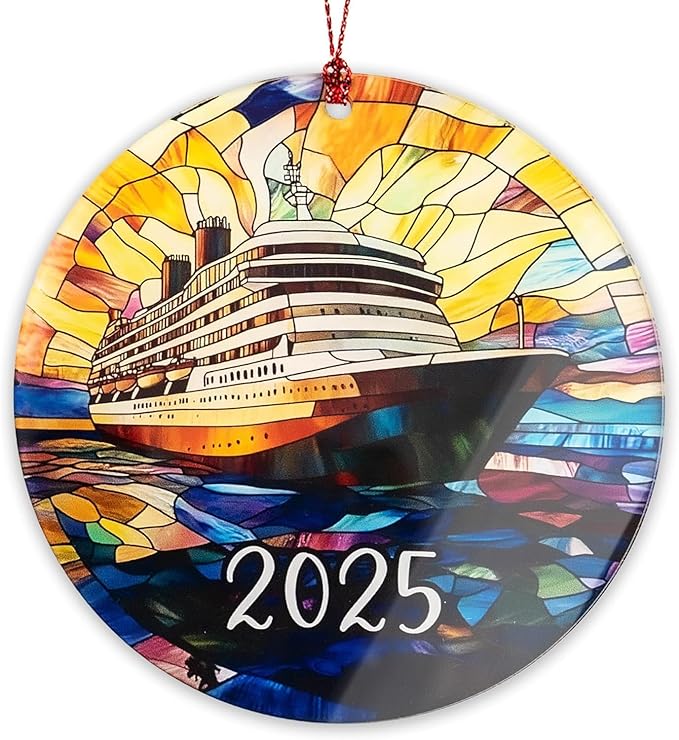 Cruise Ship Ornament, Travel Christmas Ornaments, Family Vacation Keepsake Ornament Gift for Cruise Lover, Hanging Christmas Tree Decor for Travelers, Holiday Keepsake for Ocean Adventure Fans
