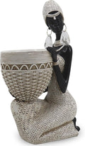 Lescafita Handmade White African Tribal Woman Sculpture - Crystal Earrings & Basket Statue, Ivory Resin Home Decor for Modern Shelves/Tables, Elegant Housewarming Gift (9.65" H)