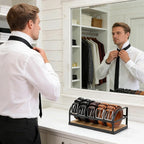 Belt Organizer - Belt Storage for Closet Drawer Dresser Wood Belt Rack Display, 5 Compartments, Gift for Man