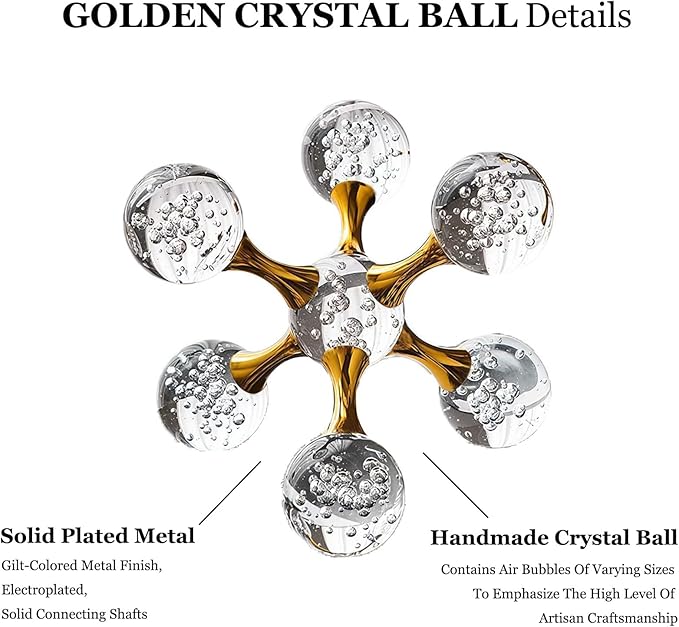 Living Room Decor - 6.7 inch Sparkling Golden Crystal Ball, Gold Modern Western House Decor Aesthetic, Home Decor Living Room, Office, Bookshelf, Bedroom, Entryway, Coffee Table, Desk Accessories
