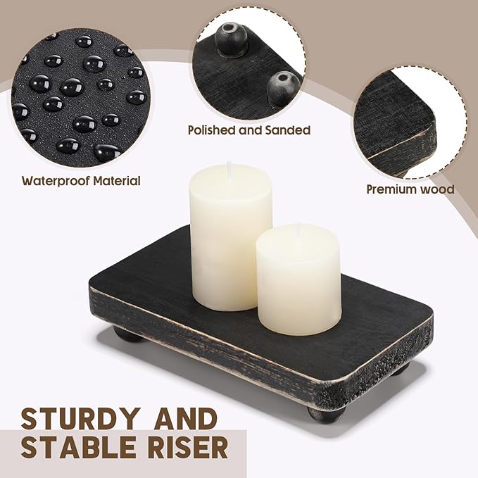 Maitys 3 Pcs Wooden Risers for Display Pedestal Stand Wooden for Decor Farmhouse Vintage Rustic Stackable Kitchen Stand Tray Riser, 3 Sizes(8 x 4.3, 6 x 3.5, 4 x 2.8 in,Black)