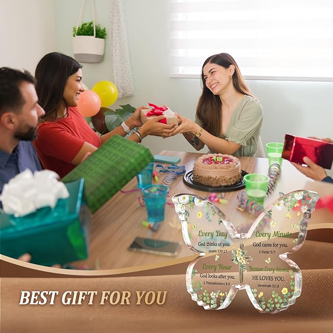 Christian Gifts for Women Faith, Butterfly Acrylic Plaque Sign, Religious Gifts for Women on Mothers Day Birthday Christmas, Spiritual Present for Female Friend Family, 5x3.8x0.5 Inch - Green