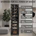 Shoe Rack Organizer for Closet Entryway Foldable Sneaker Storage Shoe, Collapsible Shoe Cabinet, Stackable Shoe Storage Cabinet with Lids for Living Room (9 Tiers -18 Pairs Black)