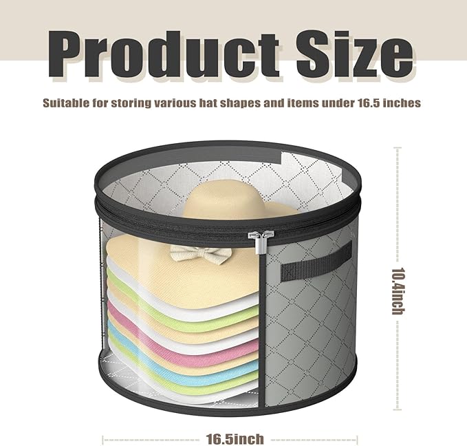 STARGAZ Hat Boxes For Women Storage - This Oversized Clear Hat Storage Bag can hold 9 hats,suitable for cowboy hats,suitable for travel and daily hat organizer for closet(Gray and Black)