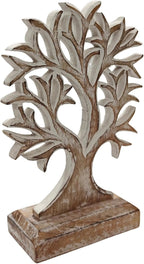 VANIYA CRAFTS® Wooden Tree of Life Decor – Handmade Carved Sculpture Statue for Home Decor, Living Room, Bedroom, Office Desk, or Shelf Display (Antique White)