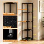 5-Tier Corner Shelf Stand,Tall Narrow Bookshelf for Small Spaces,Rustic Wood & Metal Storage Shelf,Display Plant Stand with Anti-Tip Straps for Bedroom,Living Room,Bathroom,Black
