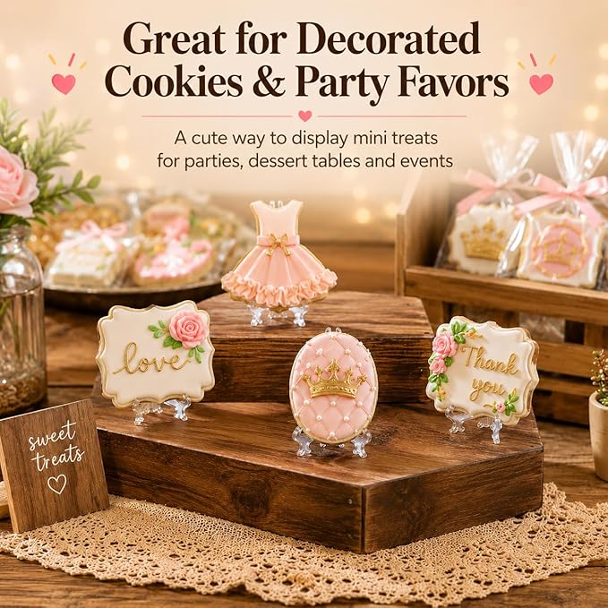 Artliving 3" Clear Plastic Stand Cookie Holder Display Stand Place Card Holder Display Easels at Weddings, Birthday Party(24 Pack)