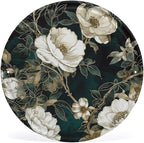Wall Picture, with White Flowers Printed Circular Iron Hanging Picture,Wall Art Decor,Home for Bedroom Living Room Bathroom Decor,Iron Painting 11.8X11.8 in