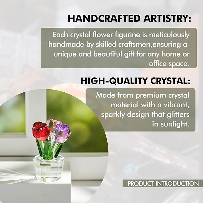 Crystal Colorful Rose Bouquet Figurines Glass Red Pink Purple Flowers Gift for Women Wedding Party Collectible Figurines