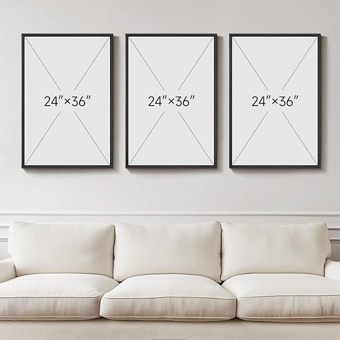 Large Framed Black and Beige Neutral Abstract Wall Art for Living Room, 3 Piece Modern Canvas Prints Paintings Artwork for Walls, Minimalist Lines Pictures for Hallway Stair Office Wall Decor 24x36 In