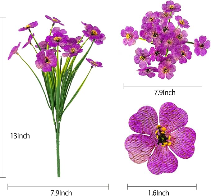 MACTING Artificial Flowers for Outdoors 12 Bundles Faux Outdoor Plants UV Resistant Plastic Silk Flowers No Fade for Planters Window Patio Porch Yard Indoor Garden Outside Summer Decorations(Purple)