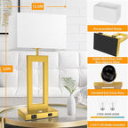 22’’ Touch Control Table Lamps Set of 2, 3 Color Temperatures Bedroom Bedside Lamps, Modern Gold Dimmable Lamps with USB Ports & AC Outlet, Tall Living Room Lamps for Nightstand End Table, 2 Bulbs