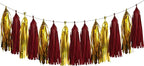 20Pcs Burgundy and Glod Paper Tassel Garland,Maroon and Glod Tissue Tassel Banner for Party Decorations