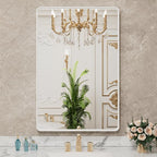 LOAAO 24x36 Inch White Metal Framed Bathroom Mirror for Wall, White Bathroom Vanity Mirror Farmhouse, Large Rounded Rectangle Mirror, Anti-Rust, Hangs Horizontally or Vertically