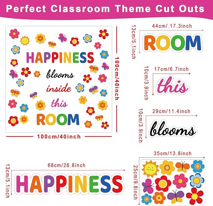 Classroom Bulletin Board Decoration Set Welcome Banner Wall Door Decor Colorful Classroom Decorations for Kindergarten Preschool Elementary and Middle School(Happiness Blooms Inside This Room)