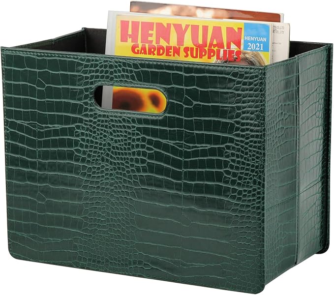 HofferRuffer Magazine Basket Holder, Foldable Magazine Rack, Document File Holder Organizer, File Folder, Newspaper Storage Bin Organizer for Home or Office (Green)