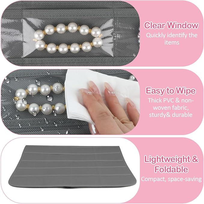 3 Pack Hanging Jewelry Organizer, 80 Clear Pockets earring organizer and storage, Accessories holder organizer for Closet, Jewelries, Necklace, Travel