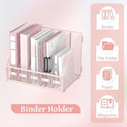 SUPEASY Desk Organizers Metal Desk Magazine File Holder with 5 Vertical Compartments Rack File Organizer for Office Desktop, Classroom, Home Workspace, Pink Plus