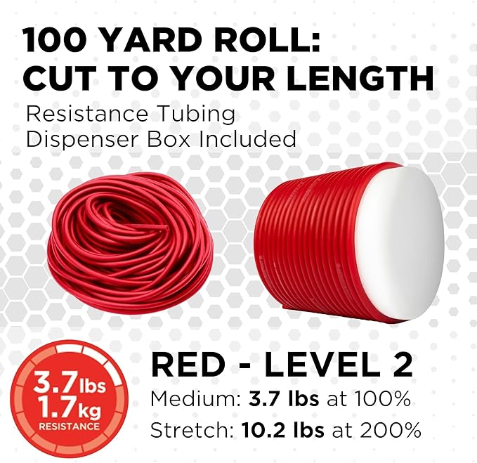 THERABAND Latex Resistance Tubing, Red, Medium Level 2, 100 ft Roll, Professional Grade Resistance Band for Exercise, Upper and Lower Body Workouts, Cut-to-Length, Color-Coded Levels