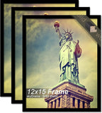 100% Solid Wood 12x15 Picture Frame Set of 3, Black Frame for 12 x 15 Inch Picture Poster Photo, Light Weight 12 by 15 HQ Matte Black Frame for Wall - 3 Pack/Black/12 x15