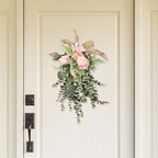 Artificial Teardrop Swag Floral Garland with Silk Flowers Ornament Handmade Reusable Suitable for Home Window, Pink