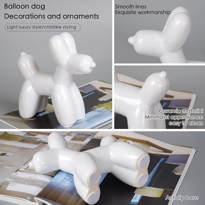 Notakia Large White Cute Ceramics Balloon Dog Statue Crafts Living Room Desktop Decorations,Handmade Modern Small Ceramic Animal Statue Ornament Home Decor Accents